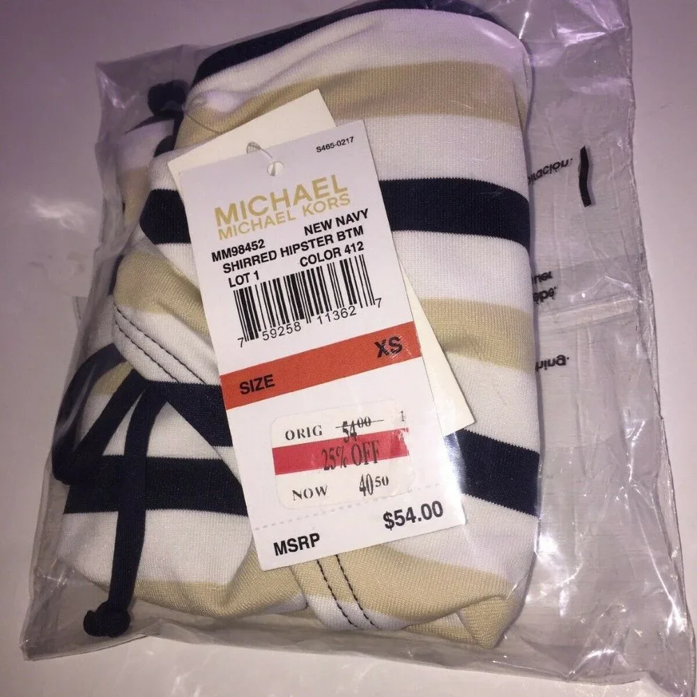 Michael Kors Women's XS Striped Hipster Bikini Bottom Retail $54.00